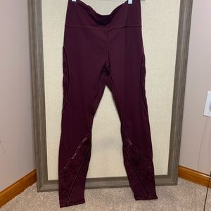 Lululemon Maroon Velvet Lace Detail Leggings